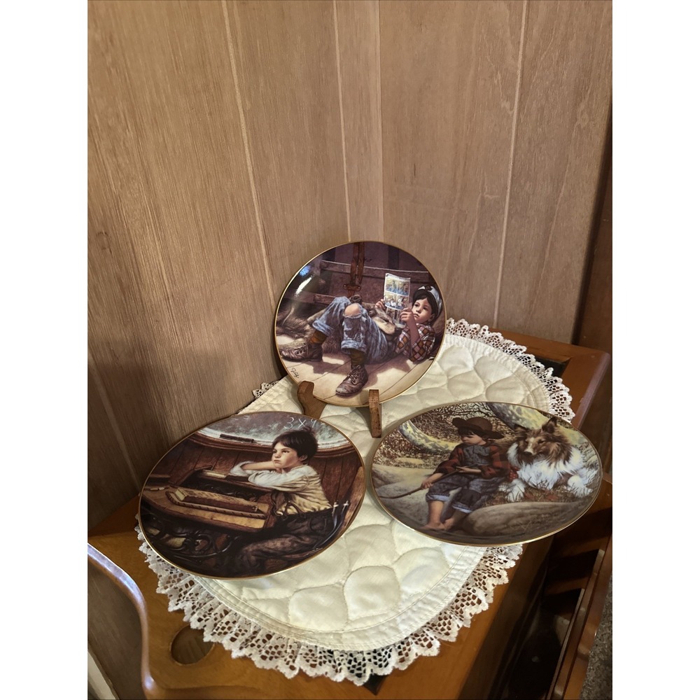Set of 3 Vintage Danbury Mint "Boys Will be Boys" Decorative Collectible Plates‎